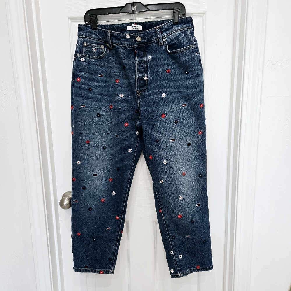 Tommy Hilfiger Jeans Womens 31/12 High Rise Tapered Mom Embroidered Jeans